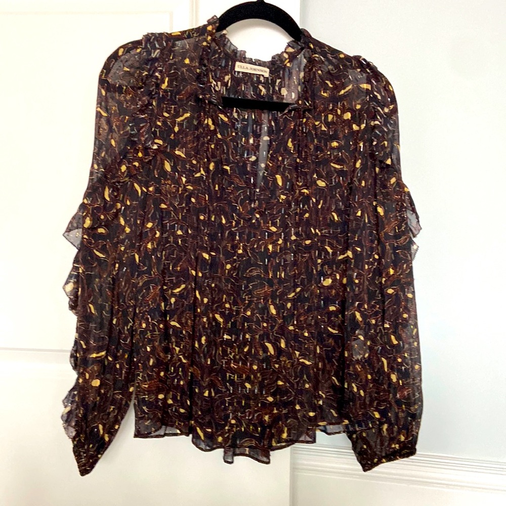 Ulla Johnson Tie Neck Metallic Printed Blouse